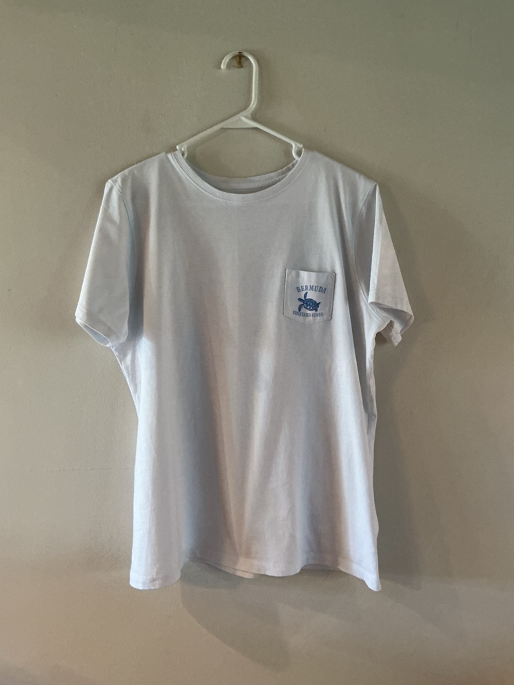 Vineyard Vines White Short Sleeve Pocket Tee with Blue Logo "Bermuda"